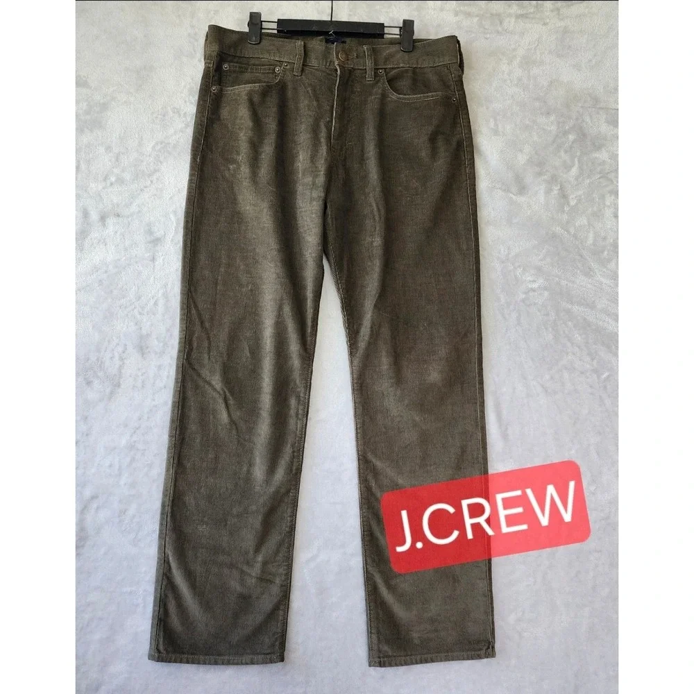 J.Crew Flex Straight Fit Corduroy Pants Mens 32X30 Olive Drab Green NWT